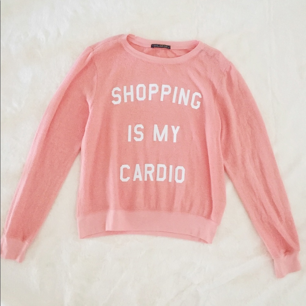 WILDFOX Shopping Is My Cardio Pink Plush Jumper